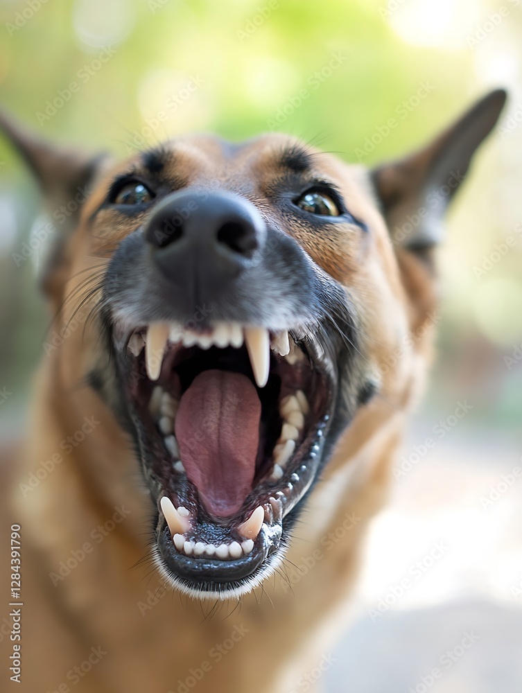 Aufkleber dynamic close up of a happy dog barking joyfully in a sunlit outdoor setting capturing lively pet ex