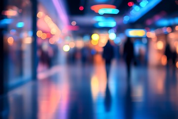 Fototapeta premium Silhouettes of people walking in a blurred brightly lit interior