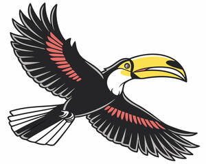 Obraz premium Flying Toucan Illustration – Exotic Tropical Bird with Vibrant Colors.
