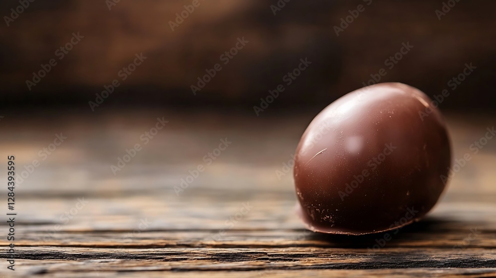 Poster close up of a delicious chocolate egg resting on rustic wooden surface showcasing tempting dessert :