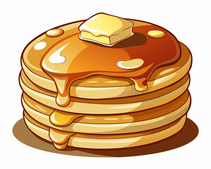 Delicious Pancakes with Maple Syrup and Butter - Breakfast Food Illustration.