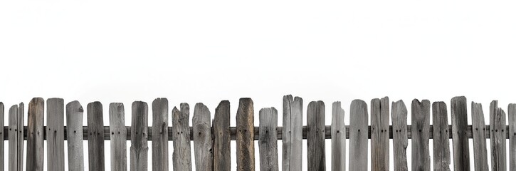 Old wooden fence isolated on a white background.