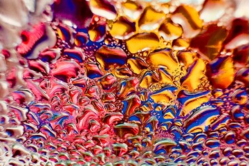 Close-up of water drops on metal surface in high resolution showing condensation of water droplets...