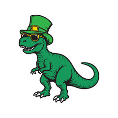 St. Patrick’s Day T-Rex Vector – Cool Leprechaun Dinosaur Clipart with Hat and Sunglasses