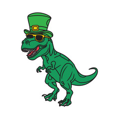 St. Patrick’s Day T-Rex Cartoon – Lucky Green Dinosaur with Shamrock Hat Vector







