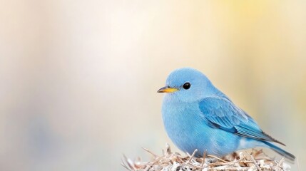 Azure bird perched on nest, soft background, nature scene, wildlife photography