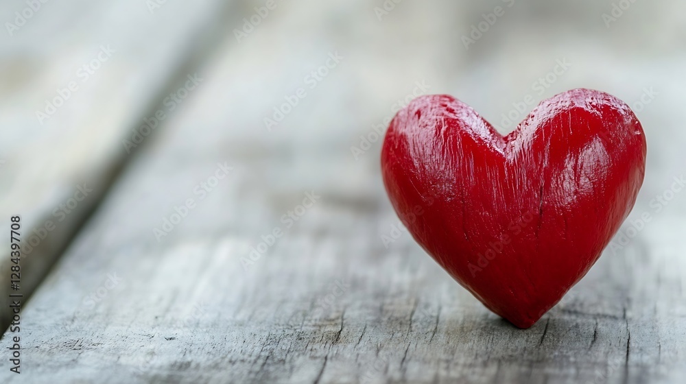 Aufkleber charming wooden heart sculpture resting on rustic wood background symbolizing love and affection : g