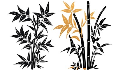 Obraz premium Elegant Black and Gold Bamboo Plant Illustrations: Vector Art Design AI Generated