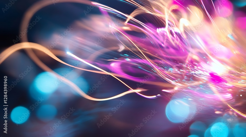 Fototapete Vibrant abstract background with colorful light trails and glowing bokeh effects : Generative AI