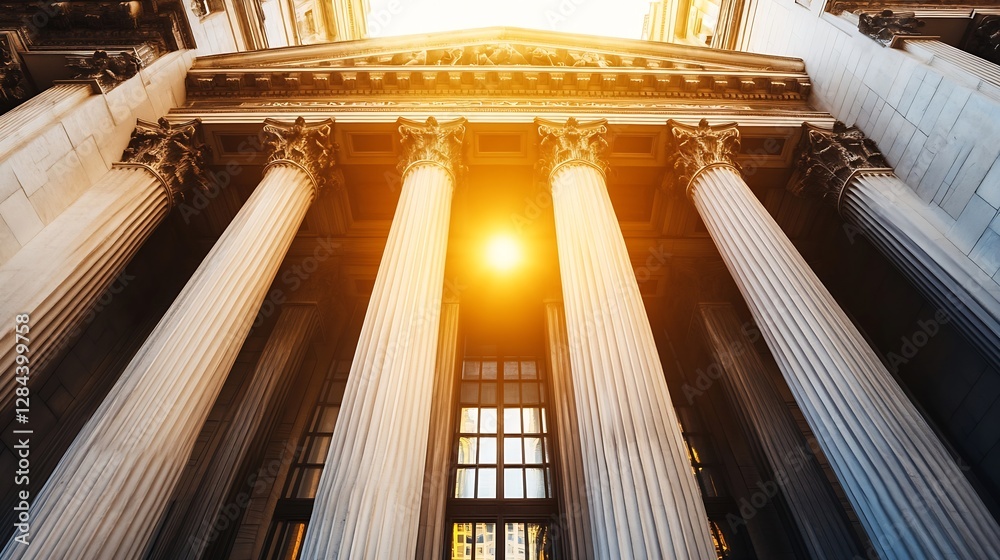 Poster majestic view of classic architecture featuring grand columns bathed in warm sunlight : generative a