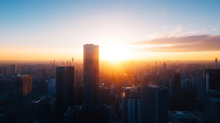 Fototapeta premium Stunning city skyline at sunset showcasing vibrant colors and towering buildings in a metropolitan landscape : Generative AI