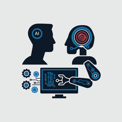 vector Artificial Intelligence model Robot  with ai info-graph design help in business
