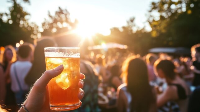 Moderate drinking while attending an outdoor summer concert. Featuring energy and relaxation