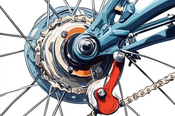Obraz premium Close-Up View of a Bicycle Gear System Featuring Blue and Red Components