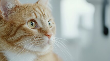 Close-Up of a Curious Ginger Cat with Striking Green Eyes in a Bright Indoor Environment