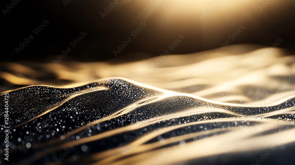 Aufkleber Stunning close up of gently flowing golden waves illuminated by a dramatic light in a dark setting : Generative AI