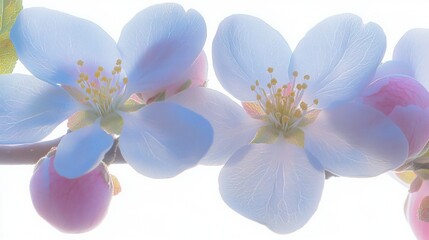 Obraz premium Delicate Blue Blossom Flowers in Full Bloom on Branch with Soft Petals Against Light Background