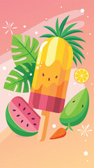 Summer Treats Poster Vector – Watermelon Popsicle, Mango Ice Cream & Tropical Gradient for Seasonal Promotions, Summer Treats Vector, Tropical Dessert Poster, Summer Snacks Art
