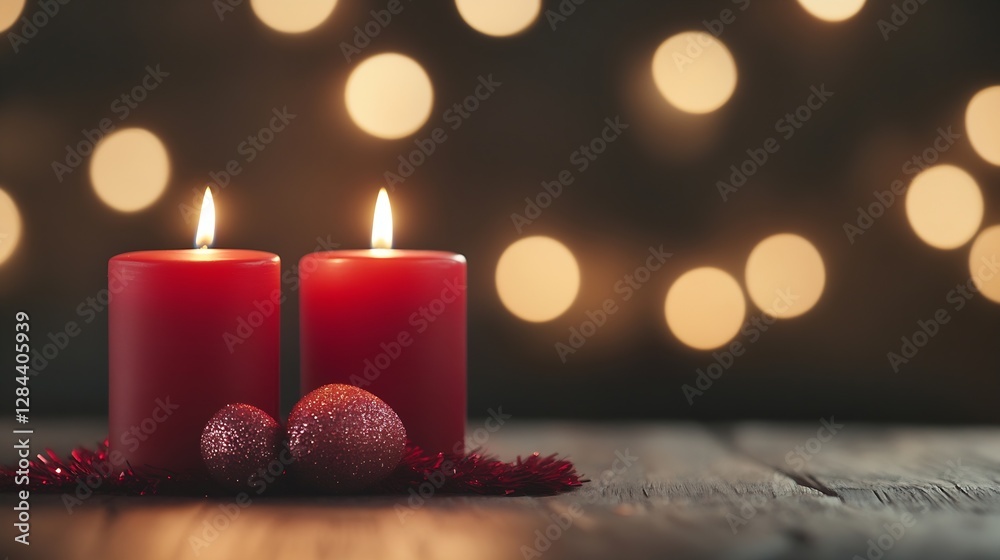 Aufkleber beautiful red candles glowing softly with festive decor and warm bokeh lights in the background : ge