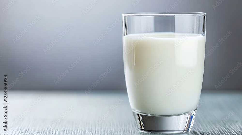 Aufkleber fresh milk served in a clear glass against a blurred gray background showcasing its creamy texture :