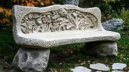 bench carved from solid stone garden decoration