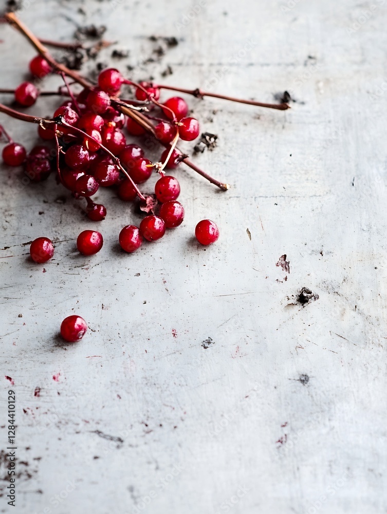 Poster fresh vibrant red berries scattered on a rustic wooden surface for a natural look : generative ai