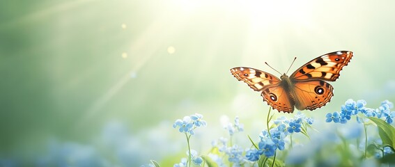 Butterfly on a green leaf in nature habitat