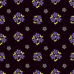 Abstract seamless pattern with hand drawn vintage groovy daisy flowers.