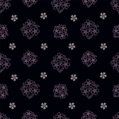 Abstract seamless pattern with hand drawn vintage groovy daisy flowers.