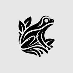 Obraz premium Tribal Frog Logo with Nature Elements