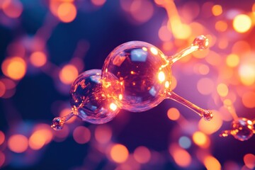 Visualization of gas molecules in motion with glowing atomic structures in a vibrant background. Generative AI