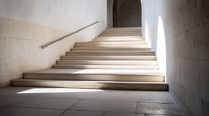 Obraz premium Minimalistic Architectural Staircase Bathed in Soft Natural Light : Generative AI