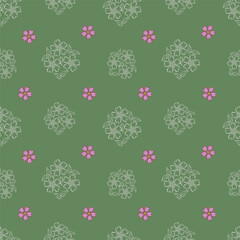Abstract seamless pattern with hand drawn vintage groovy daisy flowers.