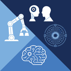 vector Artificial Intelligence model Robot  with ai info-graph design help in business
