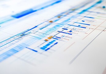 A close-up shot of a Gantt chart with colorful bars representing project tasks and deadlines, showcasing a visual representation of project management.