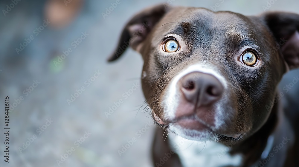 Poster Closeup of a curious brown dog with expressive eyes looking directly at the camera : Generative AI