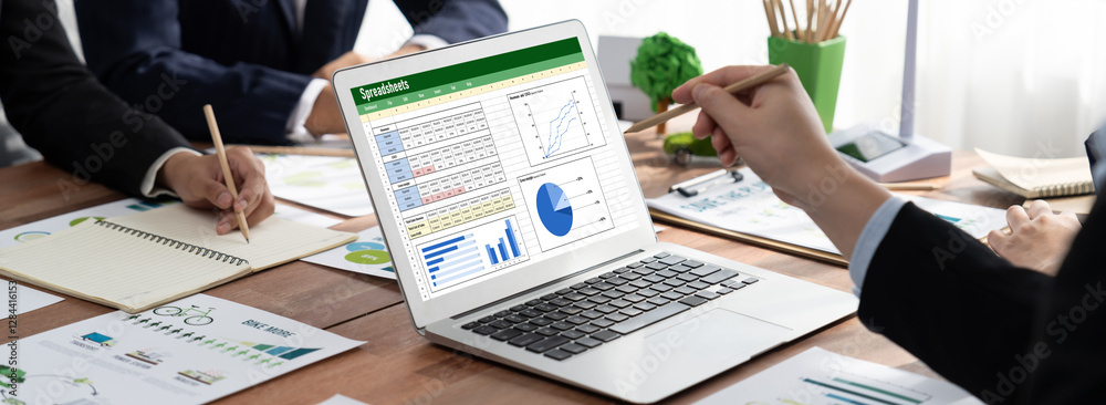 Poster spreadsheet document information financial startup concept. data and graphs in spreadsheet documents