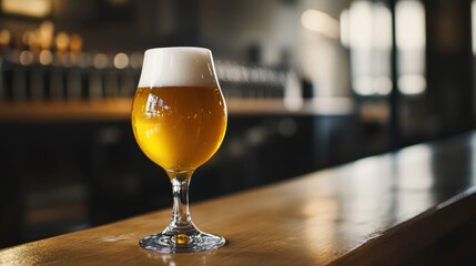 Moderate drinking with a glass of craft beer at a brewery tour. Featuring craftsmanship and moderation