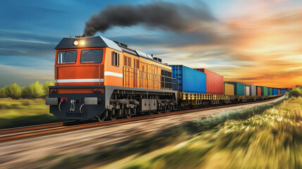 Fototapeta premium Global business of Container Cargo freight train for Business logistics concept, Air cargo trucking, Rail transportation and maritime shipping, Online goods orders worldwide. Container truck in ship