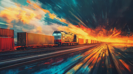 Obraz premium Global business of Container Cargo freight train for Business logistics concept, Air cargo trucking, Rail transportation and maritime shipping, Online goods orders worldwide. Container truck in ship