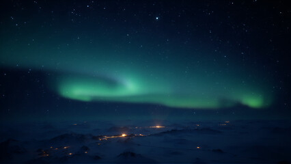 Enchanting Green Aurora Borealis Over Arctic Settlement