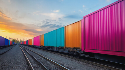 Obraz premium Global business of Container Cargo freight train for Business logistics concept, Air cargo trucking, Rail transportation and maritime shipping, Online goods orders worldwide. Container truck in ship