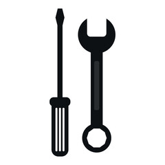 Icon featuring a screwdriver and wrench crossed, representing repair, maintenance, and tool related tasks in a minimalistic design