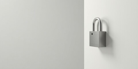 A metallic padlock affixed to a pristine white wall, symbolizing security and protection
