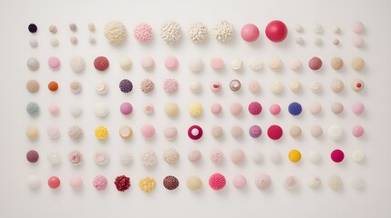 Vibrant and Decorative Assortment of Colorful Round Sweets on a White Background