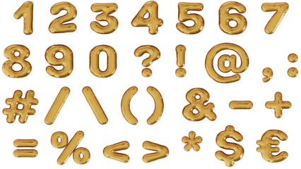 aluminum foil inflated balloon digit numbers and punctuation signs 3D render