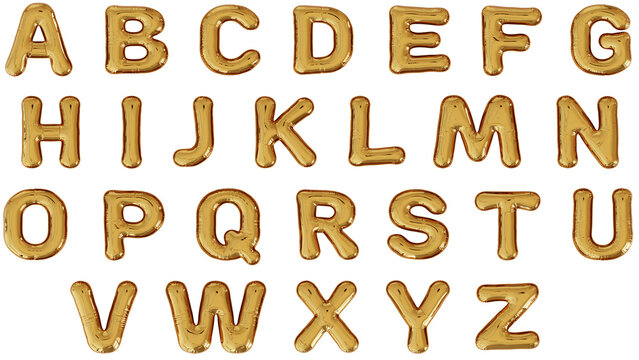 aluminum foil inflated balloon letter full alphabet characters uppercase 3D render
