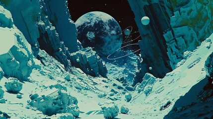 A vibrant planet adorned with colorful rings and orbiting orbs in a celestial display