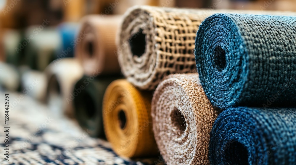 Aufkleber Colorful rolls of fabric stacked neatly showcasing diverse textures and patterns for crafting and decor projects : Generative AI