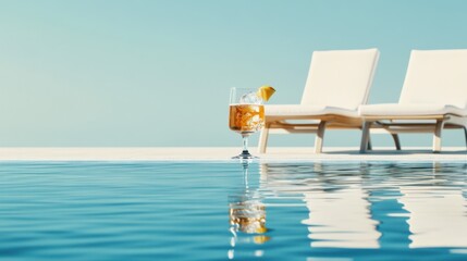 Moderate drinking with a refreshing cocktail by the pool. Featuring leisure and balance